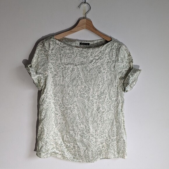 Motf Silk Boatneck Green Leaf Spring Blouse Top Women's Size XS - Picture 2 of 5